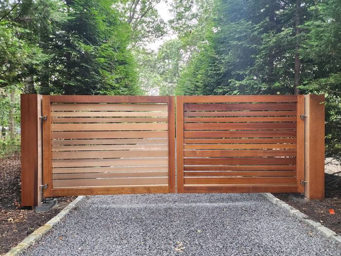 Freshly stained wood deck at a Hamptons home