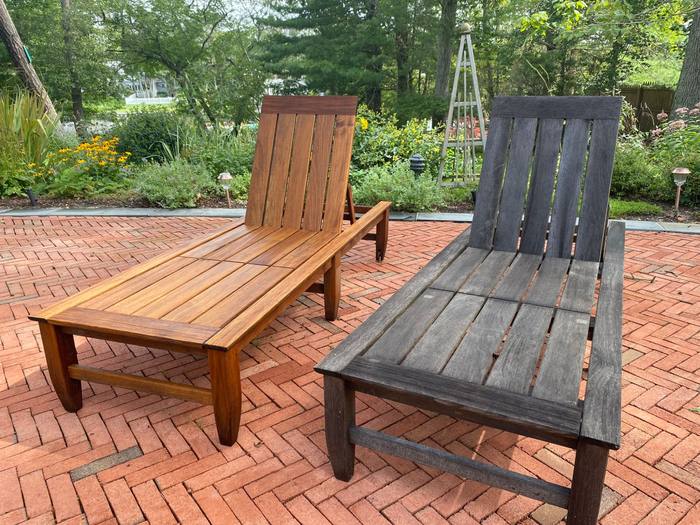 Restored teak outdoor furniture after professional staining